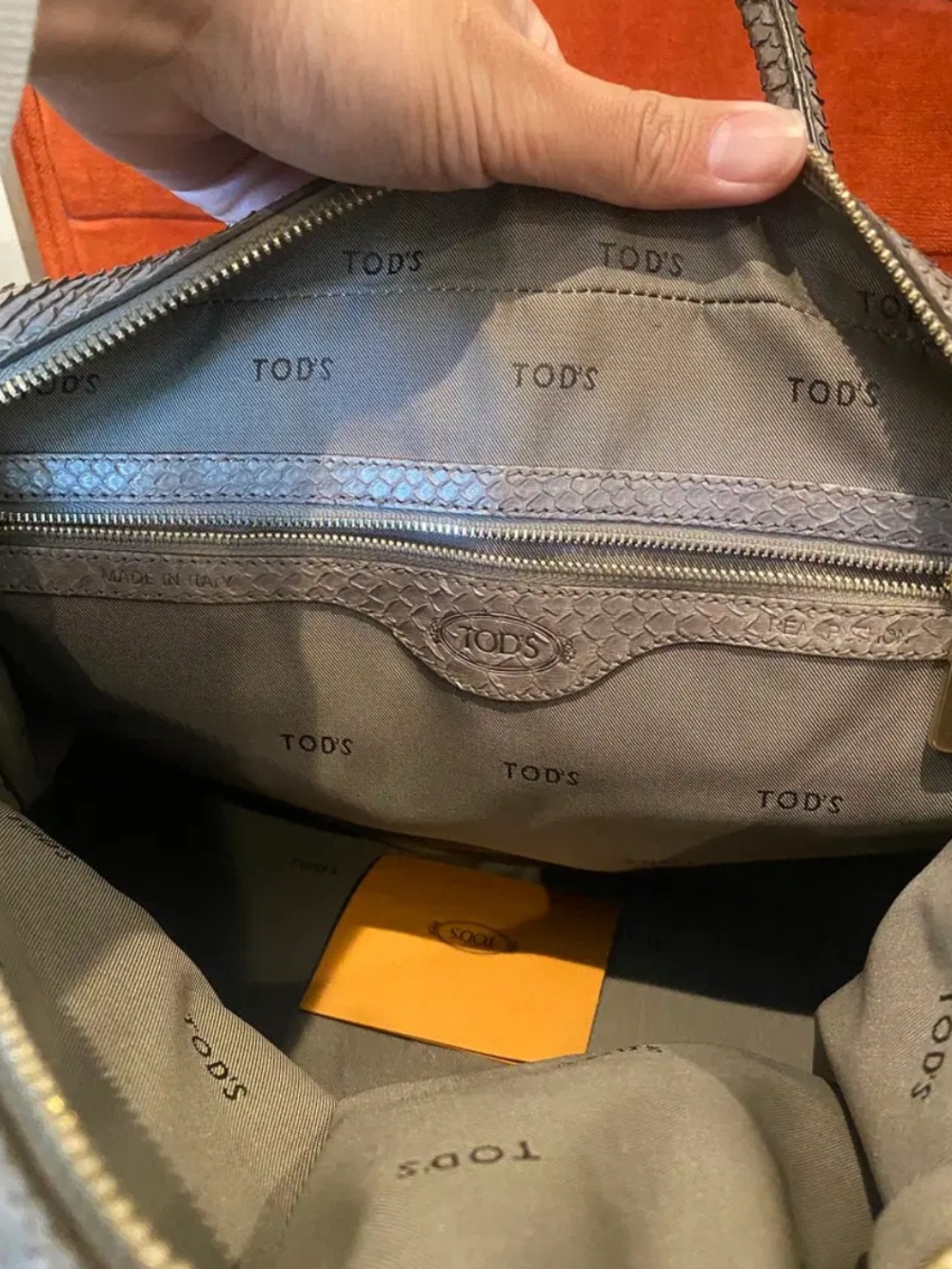 TOD'S Silver-Gray Python Leather Tote - Picture 7 of 10